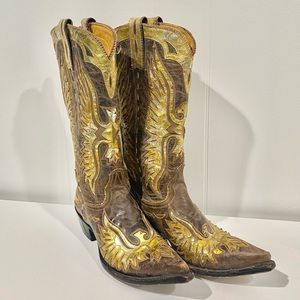 Old Gringo Women’s Tall Leather Cowboy Boots Size 6.5 Brown Gold Eagle Western